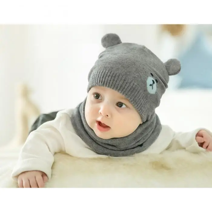 Новинка; Лидер продаж; детская зимняя шапка; наборы с шарфом; теплая вязаная Круглая Шапочка; милая шапочка с рисунком медведя; YAA99