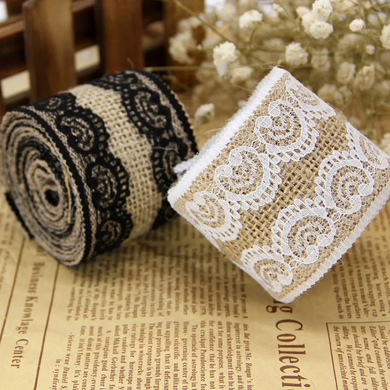 

2M/Roll Width 5cm Lace Ribbon DIY Handmade Christmas Wedding Craft Lace Burlap Rolls Two Lace Ribbon Rolls