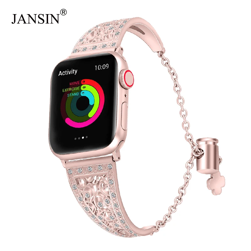 

JANSIN Women Diamond Band For Apple Watch Series 4 3 2 1 stainless steel strap for iWatch 38mm 42mm 40mm 44mm Bracelet Wristband