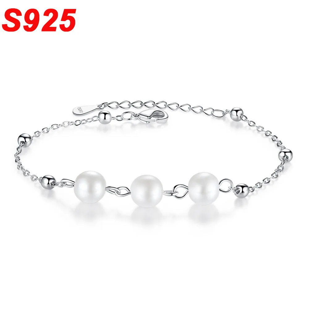 

Minimalist Real Pure 925 Sterling Silver Hand Chain Bracelet Female Girls Kids Link Braclets Womens Pearl Armband SB004