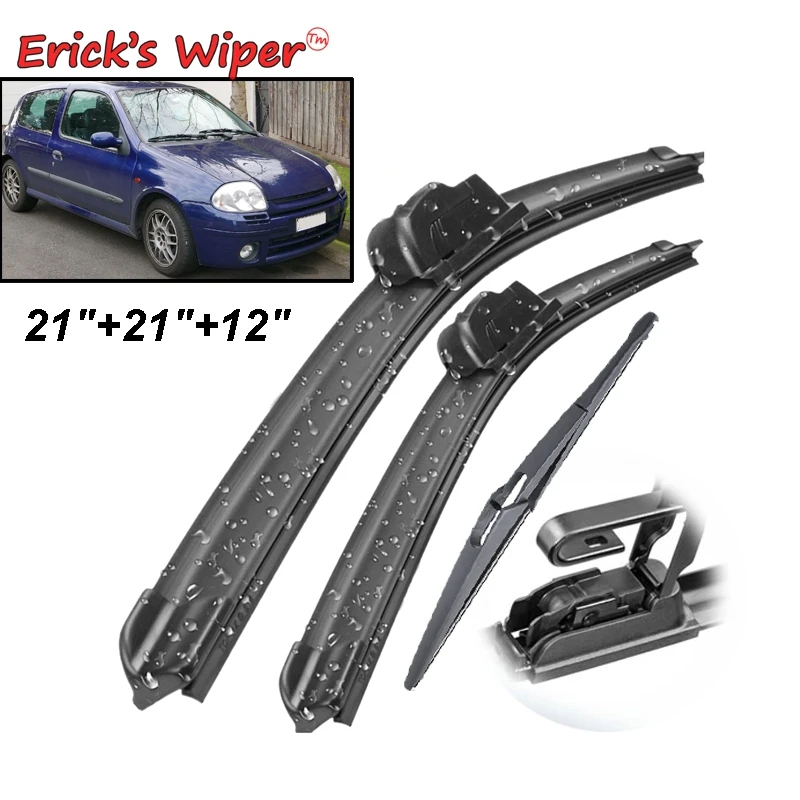 

Erick's Wiper Front + Rear Wiper Blades Set Kit For Renault Clio Mk2 1998-2005 Windshield Windscreen Rear Window 21"21"12"