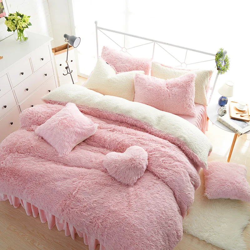 Белый розовый флисовый комплект постельного белья для девочек, набор постельного белья для девочек, теплая мягкая простыня, пододеяльник, комплект для кровати, юбка parure de lit