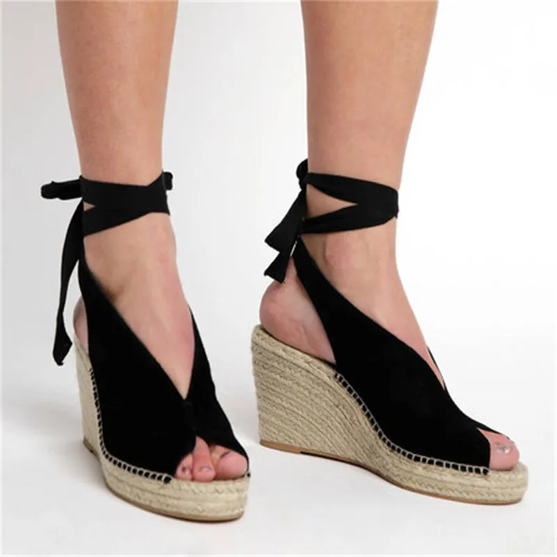 WENYUJH/Босоножки на платформе и высоком каблуке со шнуровкой; Feminina Espadrilles; женские Босоножки с открытым носком; женская повседневная обувь