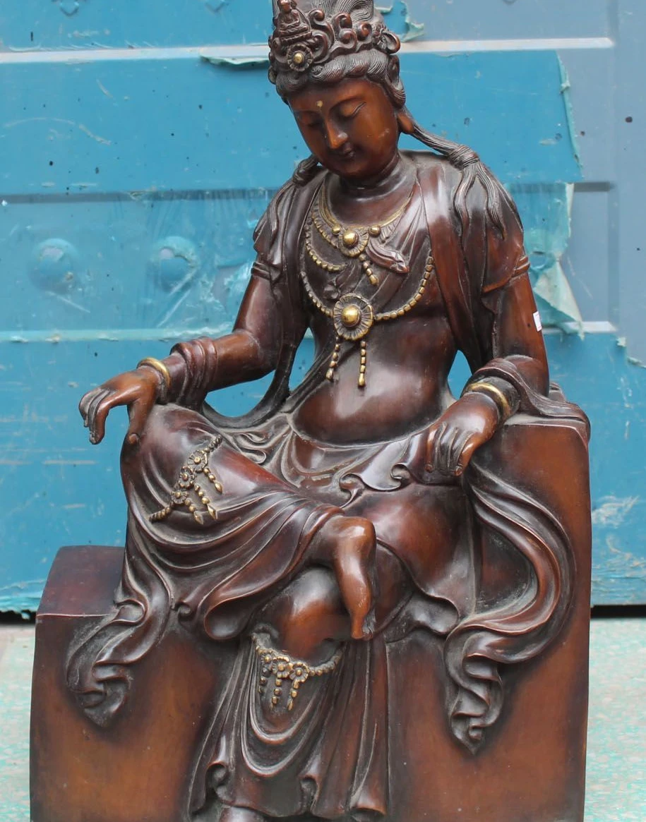 

24" Chinese 100% Purple Bronze Gold Gilt Bodhisattva Kwan-yin Guan Yin Statue