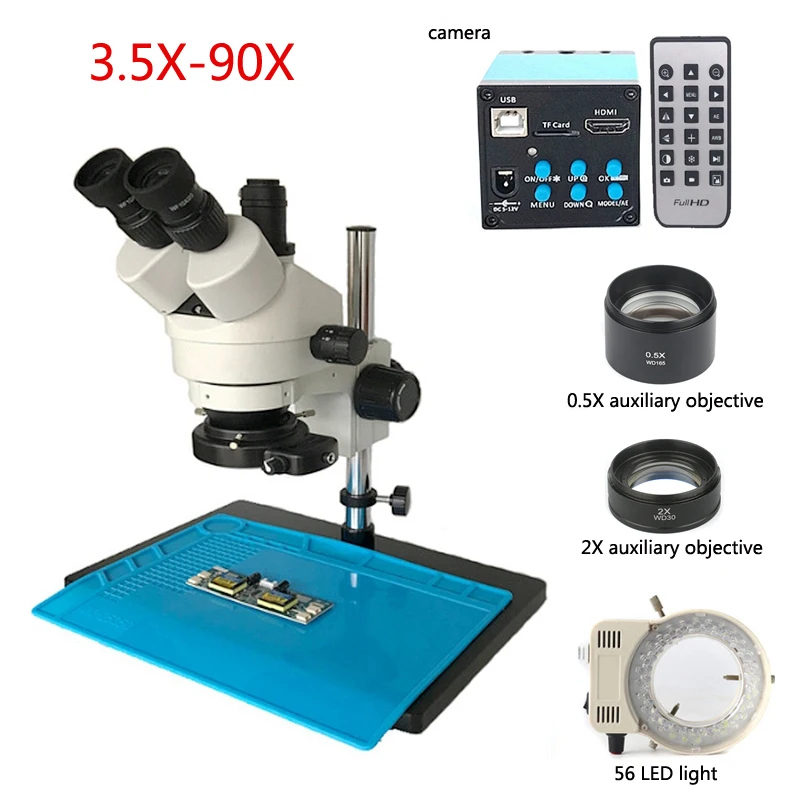 Новый 7-45X или 3.5X-90X зум Тринокулярный стереоскоп + 16MP HDMI USB 1080P цифровой TF рекордер
