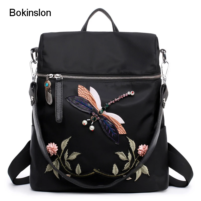 

Bokinslon Oxford Backpack Woman Fashion Embroidered Women Travel Bags Popular Small Fresh Ladies School Bags