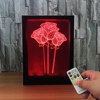 

3D Rose Pattern 7 Color LED Night Lights Creative Bedside Lamp Valentine's Day Creative Gift Frame Lamp with Remote Control