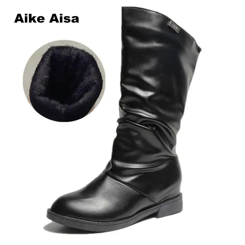 

Women Casual Warm Snow Boots Flat Riding Equestrian Shoes Winter Warm Women Mid Calf Boots Zapatos Mujer Botines Mujer High