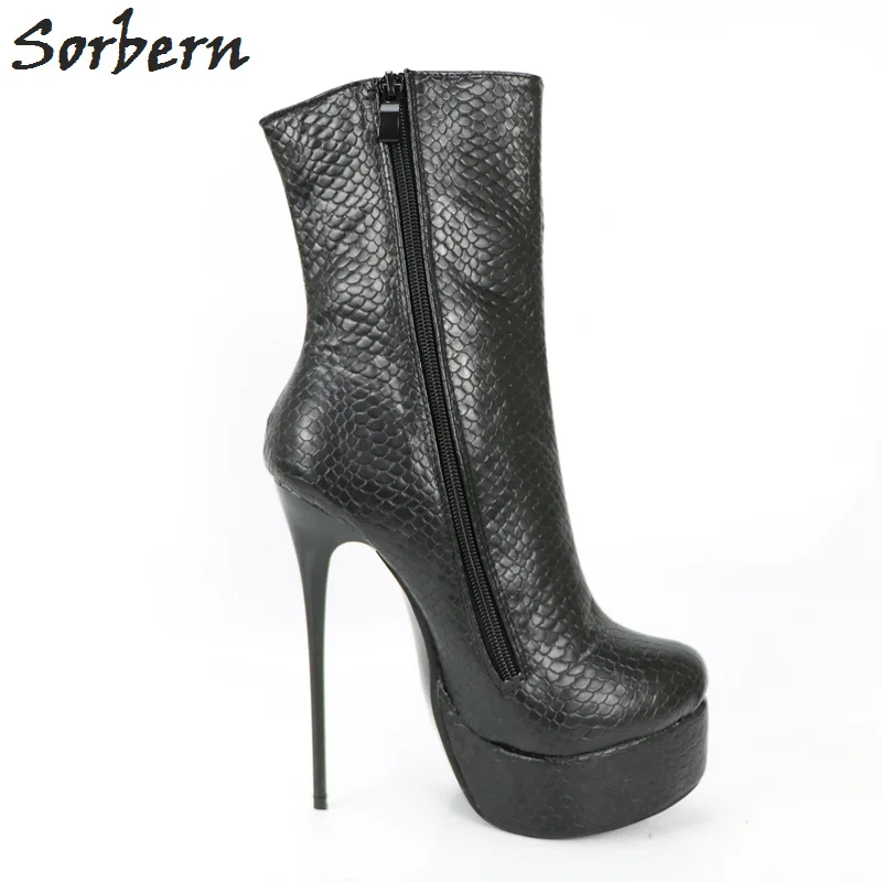 13 Black Altos Tobillo Shiny Zapatos Botas Serpiente Mujeres Tamaño Plus Plataforma De Colores Tacones Color custom Piel Sorbern Mujer qZSOHx