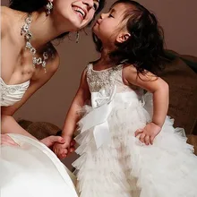 Свадебные Платья Партии девушки Pageant Платья Принцесса платья белый длинный бисером тюль Детские Платья