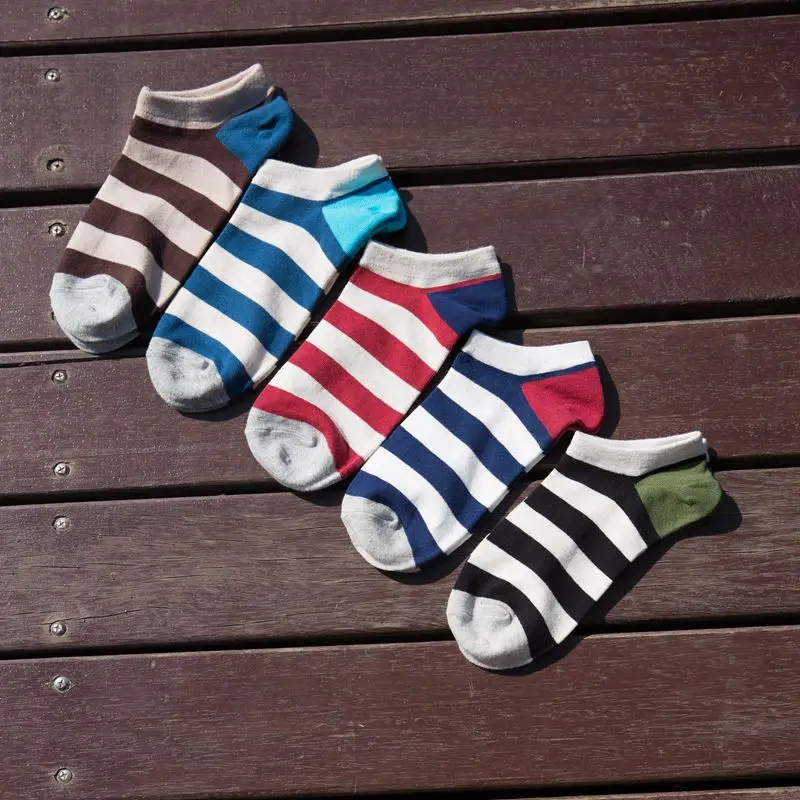

PEONFLY Classic stripe Spring and Fall Contrast Color Grid Male Slippers Men Casual Invisible Socks Soft Cotton Men's Boat Socks