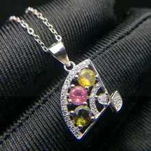 Натуральный настоящий турмалиновый Вентилятор Стиль Ожерелье Подвеска Серебро 925 0.24ct* 3 шт драгоценный камень# T8072501