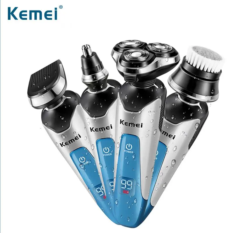 

Original KM-5390 4 In1 Mens Grooming Kit Fully Washable Electric Shaver Intelligent LED Display Razor Rechargeable Shaver