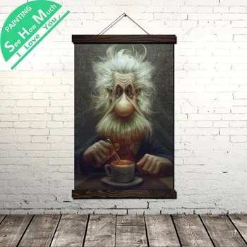 

Einstein Caricature Scroll Painting Canvas Vintage Poster and Prints Wall Art Pictures Living Room Bedroom Farmhouse Decoration