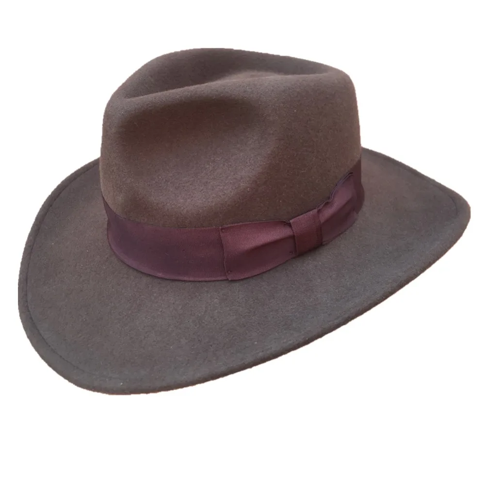 Wool Felt Brown Fur Crush-able  Cowboy  Fedora Hats Indiana Jones Outback Hat 