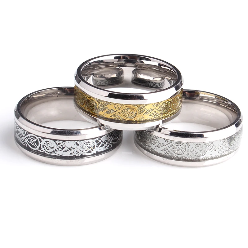 

free shipping carbon fiber Dragon wedding rings for women gold color silver 316L Stainless Steel men jewelry wholesale