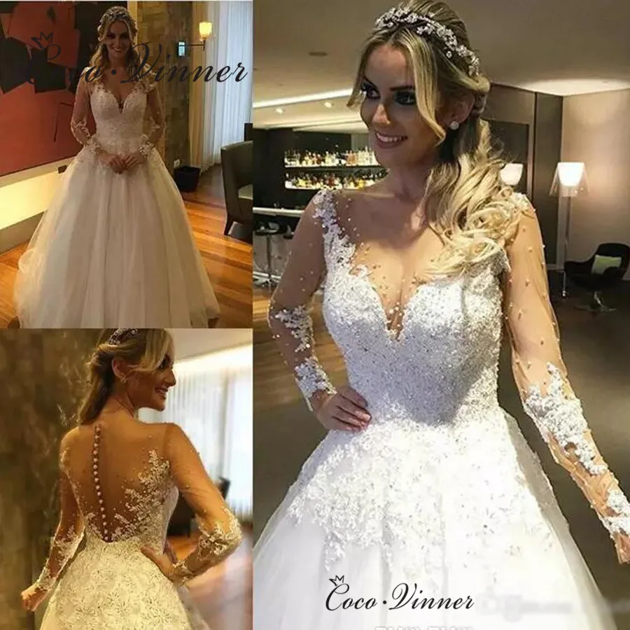 Свадебное платье с вырезом под заказ Vestido De Noiva Princesa, платье с длинными рукавами, свадебные платья невесты w0338