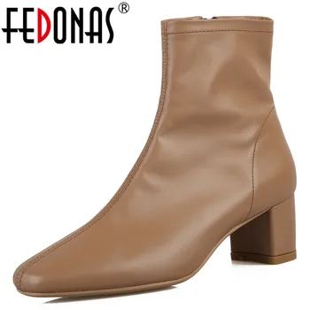 

FEDONAS Office Shoes Women Short Ankle Boots Winter High Heels Warm Chelsea Boots Side Zipper Prom Shoes Woman Genuine Leather