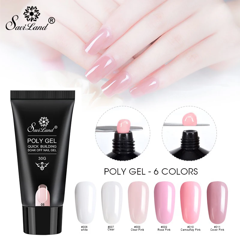 

Saviland Crystal Polygel 30g Transparent Clear Pink Camouflage Colors Fiber Glass Hard Jelly Quick Building Nail Extend Poly Gel