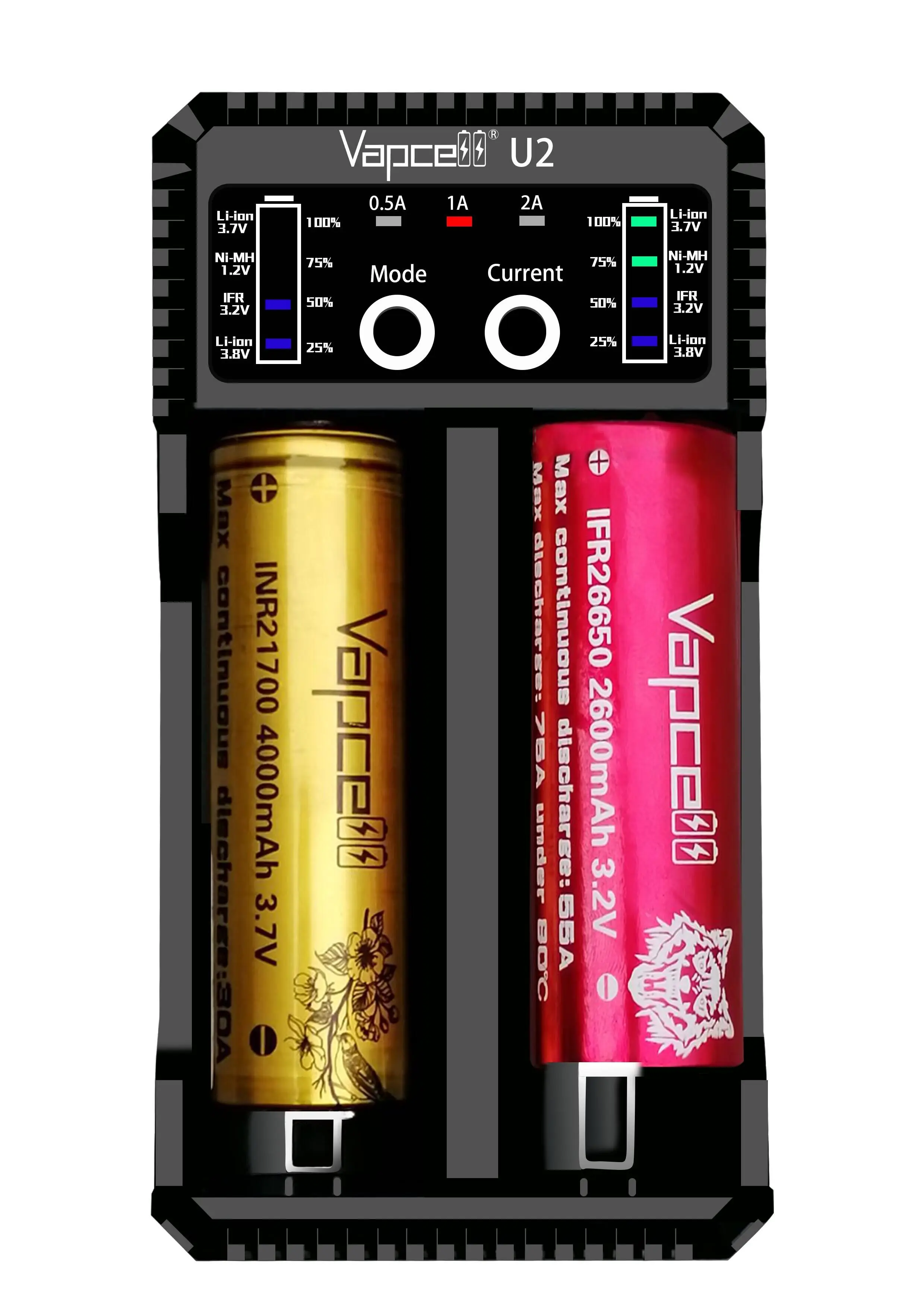 Умное мини зарядное устройство Vapcell U2 2A USB для литий ионных/Lifepo4/Ni mh/Ni Cd