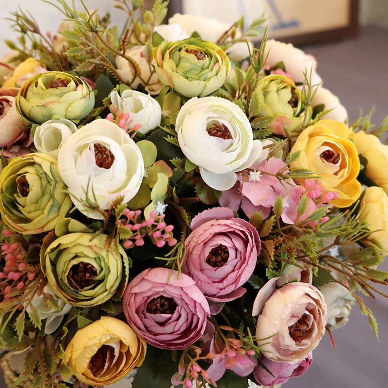 Лисм, 27 см, розовые шелковые искусственные цветы камелии, букет, 4 больших, 2 маленьких головы, искусственные цветы для дома, свадебные украшения в помещении