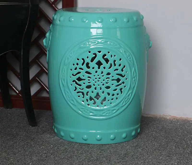Цзиндэчжэнь керамический барабанный стул резьба полый Львиная голова гостиная садовый фарфоровый керамический стул - Цвет: 1
