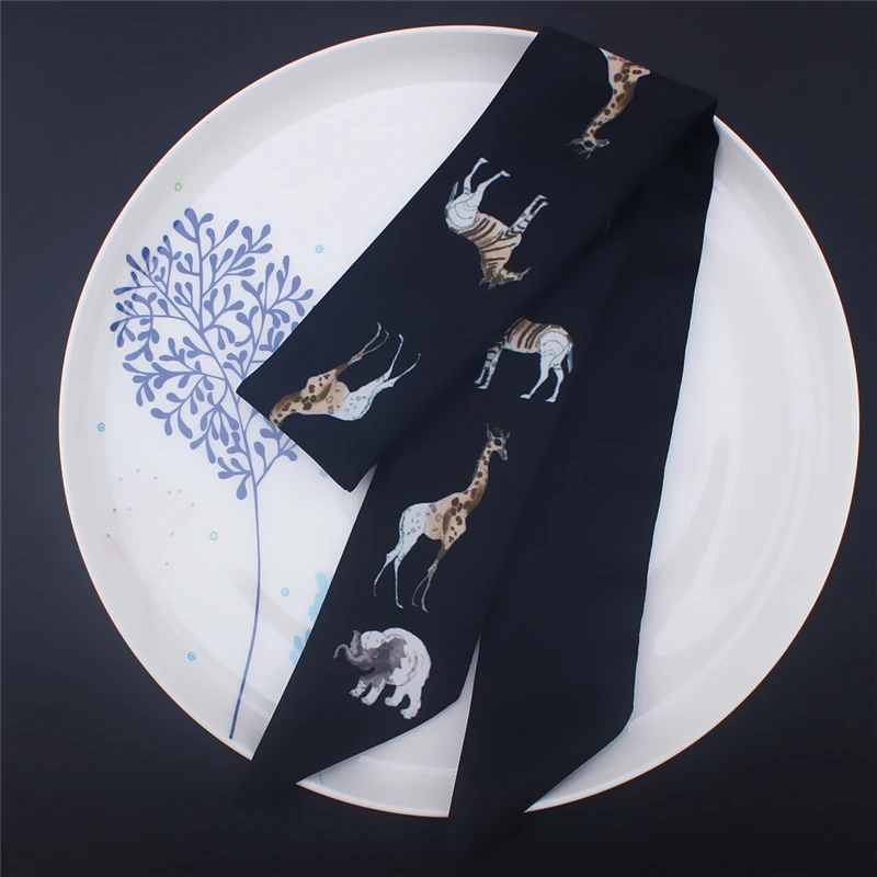 

Women Skinny Scarf Silk Hair Neck Scarves for Ladies Small Ribbon Bag Scarfs Tie Design Animal Print Headwear Fashion 2019