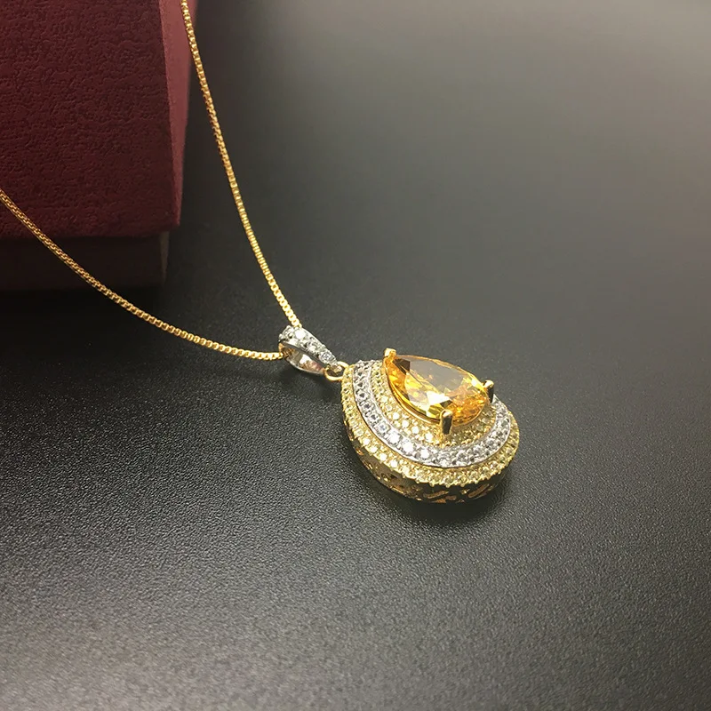 2018 New Vintage Hollow Gold Water Drop Pendant Necklace For Women Inlay AAA Zirconia 925 Silver Chain Palace Luxurious Jewelry Fashion Jewelry