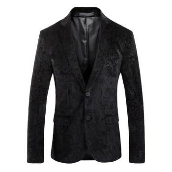 

Brand Design Blazers Mens Fashion Velveteen Print Blazer Plus Size Hip Hop Casual Male Slim Fit Suit Jacket Singer Costume -5XL