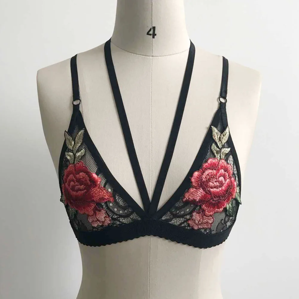 

1PC Sexy Women Lace Sheer Floral Lingeire Elastic Bandage Bra Embroidery Flowers Bralette Crop Top Tanks Black/White S/M/L/XL