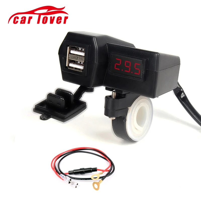Red LED Digital Display Voltage Meter Monitor + Dual USB Power Socket For Iphone Ipad Android GPS Camera Charger Plug | Автомобили и