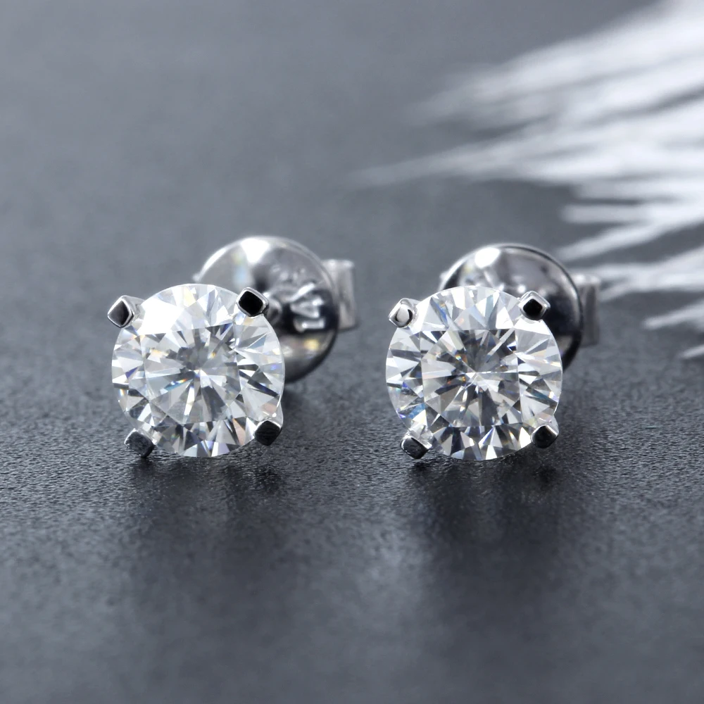 Solid 14K 585 White Gold 6.5mm F Color Heart and Arrow Cut Lab Grown Moissanite Stud Earrings for Women Push Back(1)