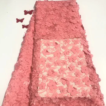 

Baby pink beaded lace fabric, 3D lace fabric dress, wedding lace applique RF3011