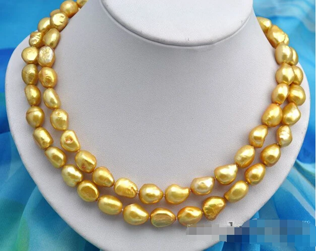 

FREE shipping>>>>2strands 19" 12x14mm baroque golden freshwater pearl necklace 6.07