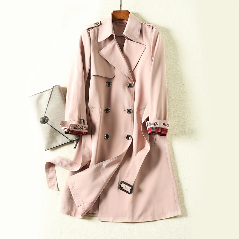 Fashion England Style Long Trench coat women Autumn Double Breasted Belt Embroidery Windbreaker Casual Business Outerwear