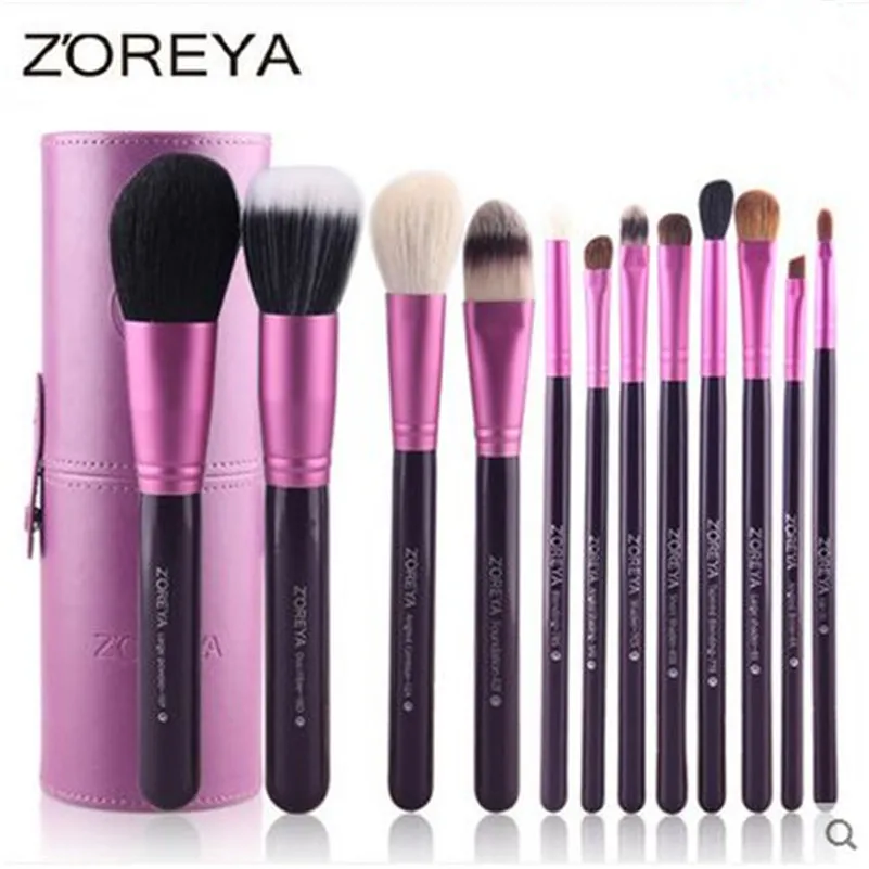 ZOREYA Brand Makeup Brushes 12pcs Professional Make Up Brush set With Cylinder High Quality 2017