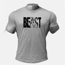 Фитнес для мышц Бодибилдинг для мужчин футболка Письмо печати зверь круглый средства ухода за кожей Шеи Хлопок упражнения короткий рукав