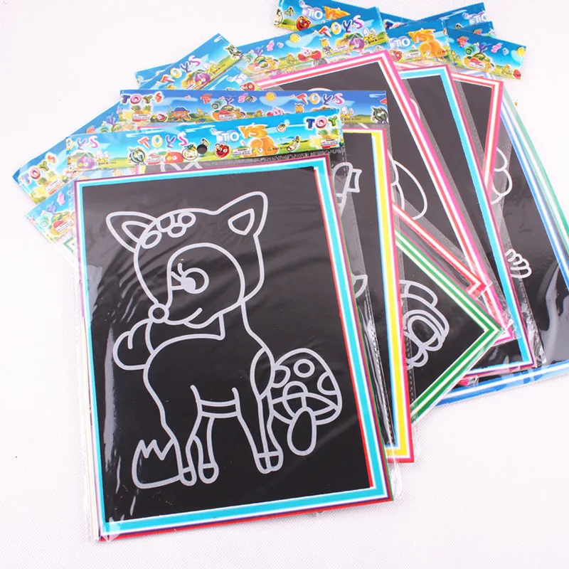 

9.5*13cm 10pcs Magic Color Scratch Art Paper Coloring Cards Available On Both Sides Scraping Drawing Toys For Children