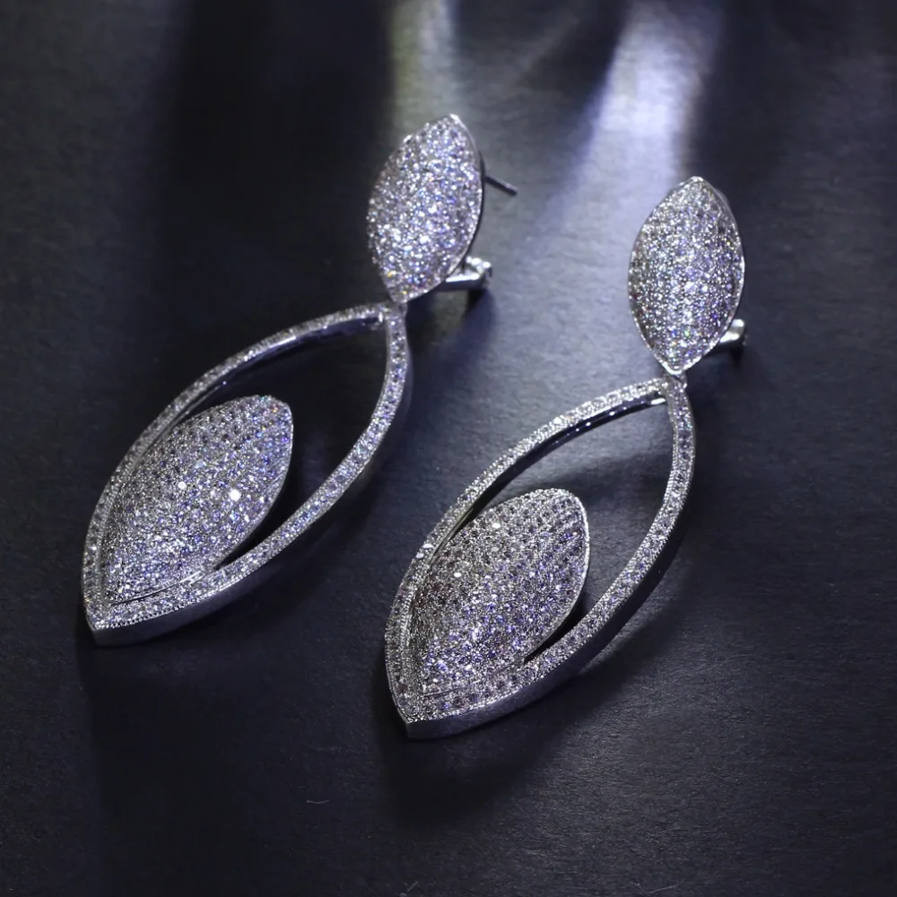 Unique Long Drop Earrings Setting wiht AAA Cubic Zirconia Stone Luxury Wedding Earrings Bridal Accessory Gifts