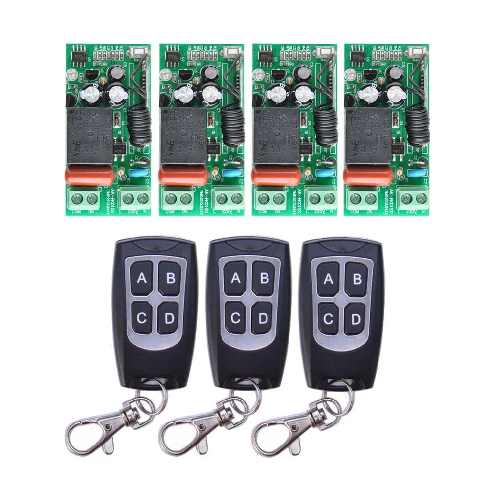 

AC 220 V 1CH 10A Relay RF Wireless Remote Control Switch Wireless Light Switch ; 4PCS Receiver + 3PCS Transmitter