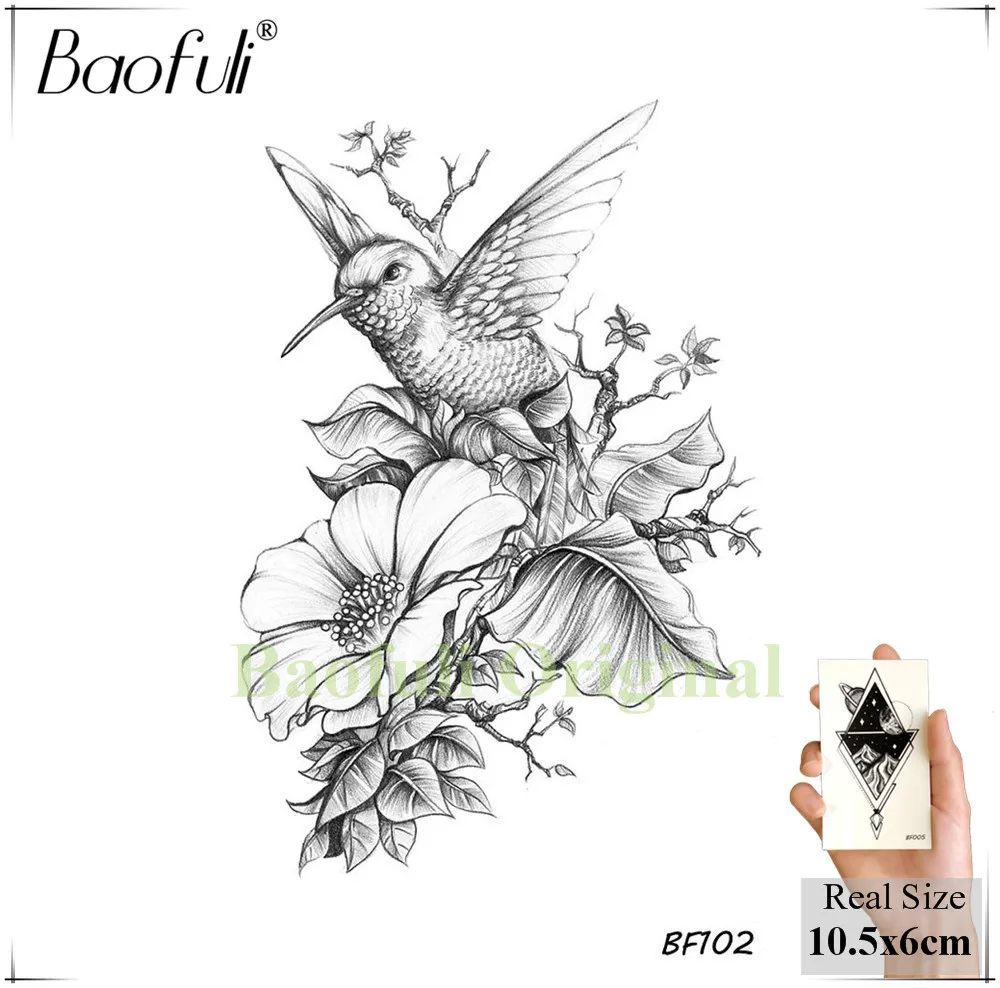 BAOFULI Hummingbird Временные татуировки птицы для женщин акварельные поддельные татуировки стикеры боди-арт рука водостойкие татуировки лист - Цвет: BBF102
