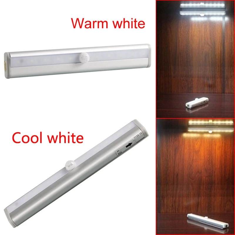  10 LED Motion Sensor Wireless Battery Closet Lamp Cabinet Night Light Bar - 32859863233