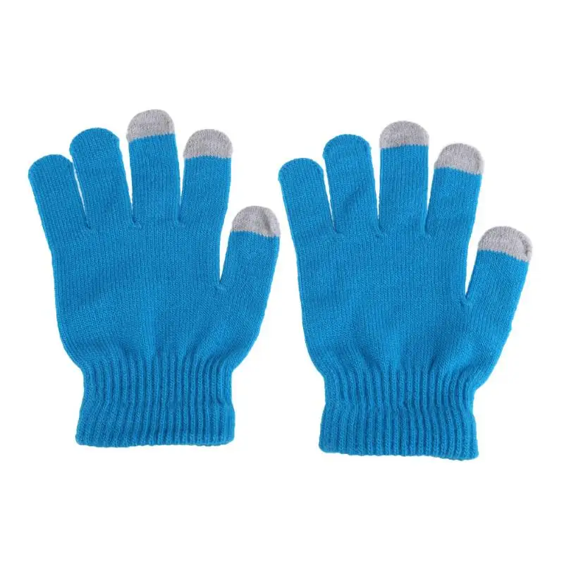 Горячие Волшебные женские и мужские перчатки с сенсорным экраном, мягкие хлопковые зимние перчатки, теплые вязаные смартфоны, перчатки с сенсорным экраном для зимних принадлежностей - Цвет: Небесно-голубой