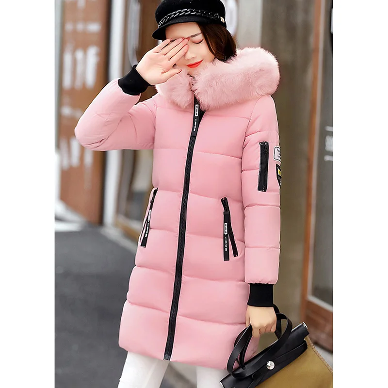Новинка, зимний пуховик для женщин, утолщенная куртка, тонкий пуховик с капюшоном, длинный пуховик, теплые пальто YP0587 - Цвет: Розовый