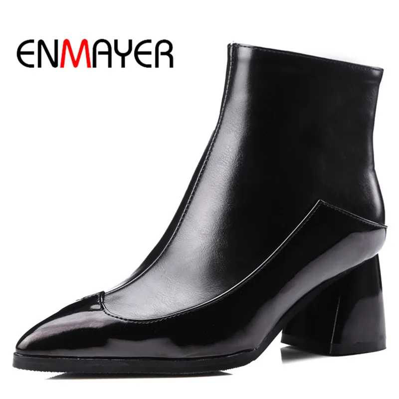 

ENMAYER White Shoes Zippers High Heels Large Size 34-43 Winter Boots Pointed Toe Shoes Woman Sexy Red Ankle Boots for Women