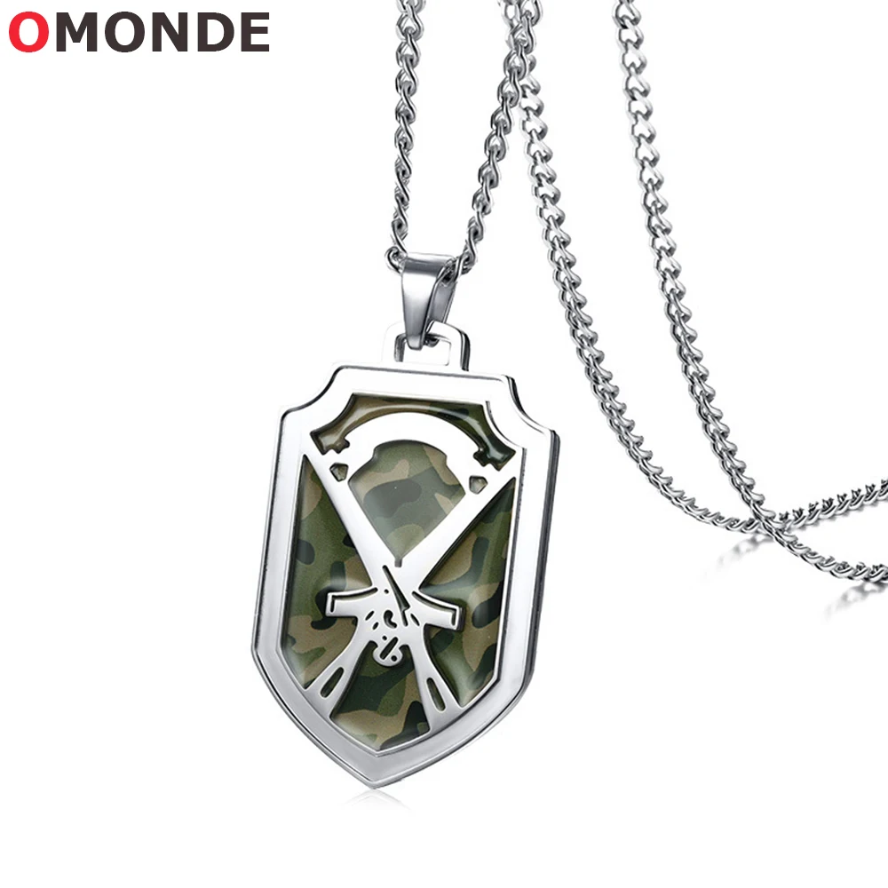 

Camouflage Shield Rifle Pendant for Men Necklace Stylish Gun Crossed Stainless Steel 24" Chain Tough Male Soldiers Army Jewelry