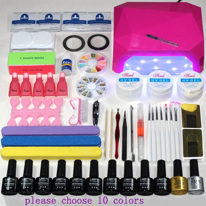 UV Gel Build Extension nail kits choose 10 color uv gel polish 36w uv
