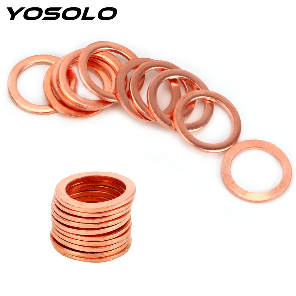 

YOSOLO 10 Pieces/Set Solid Copper Crush Washers Sump Plug Oil Seal Tools 10*14*1mm Fasteners Accessories For Car Truck Vehicle