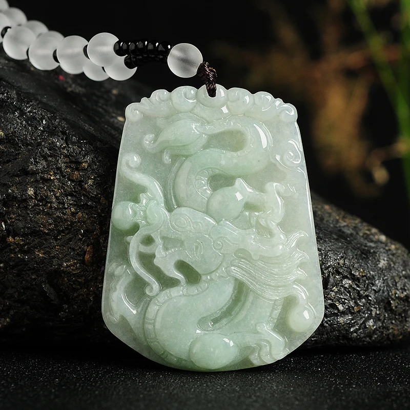 Collar Colgante Dragón De Jade Verde Natural – Tallado A Mano, Amuleto De La Suerte, Moda Espiritual