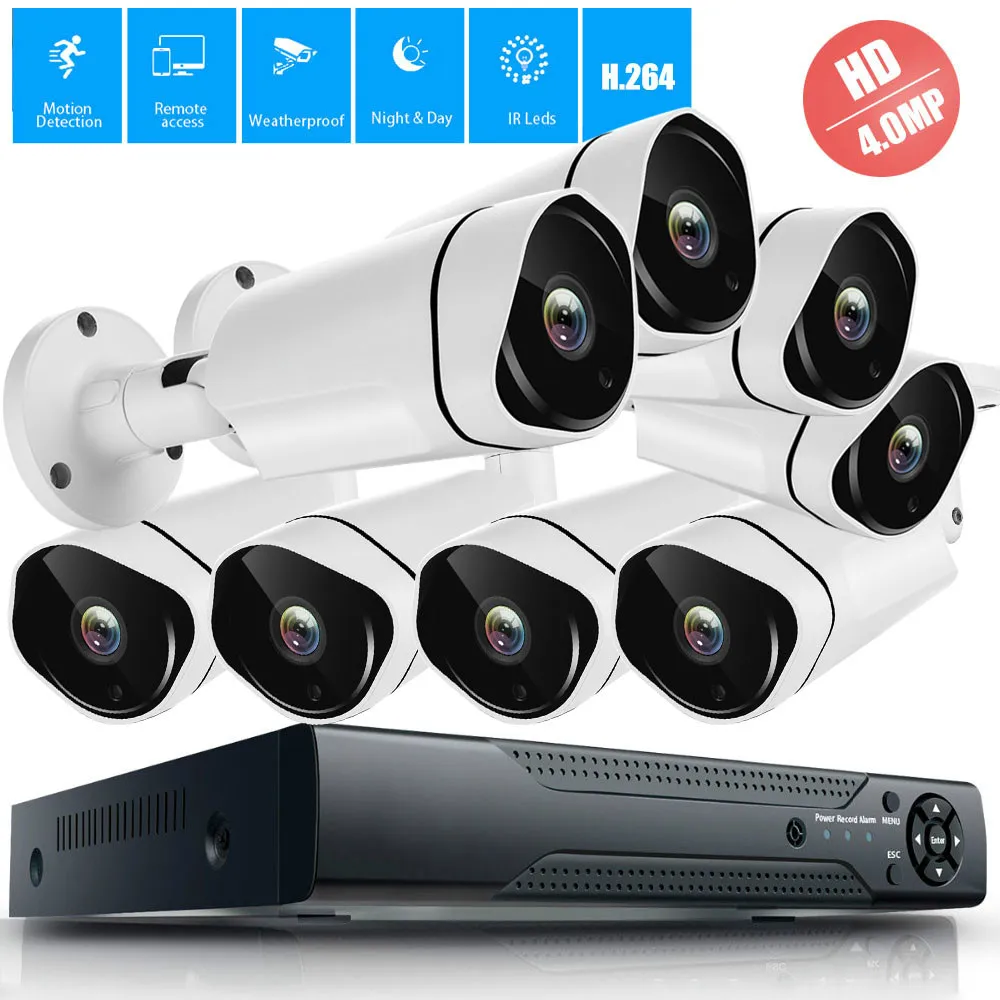 4MP DVR домашняя система, система камеры безопасности, 4MP Внутренняя/наружная Камера Безопасности s, обнаружение движения, смартфон и ПК Легкий Удаленный доступ